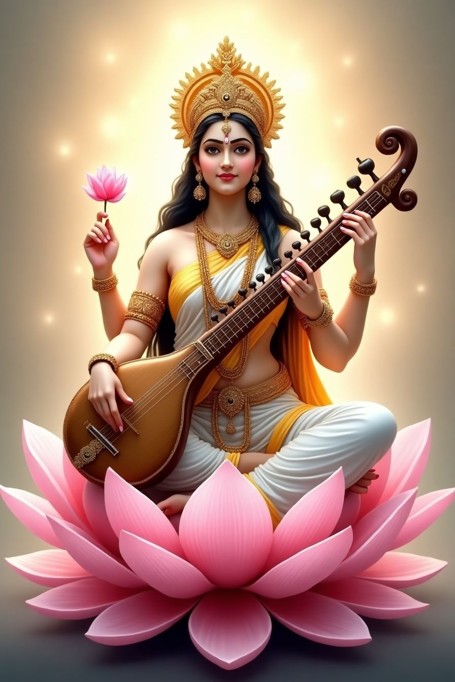 Saraswati Maa plays the veena beautifully