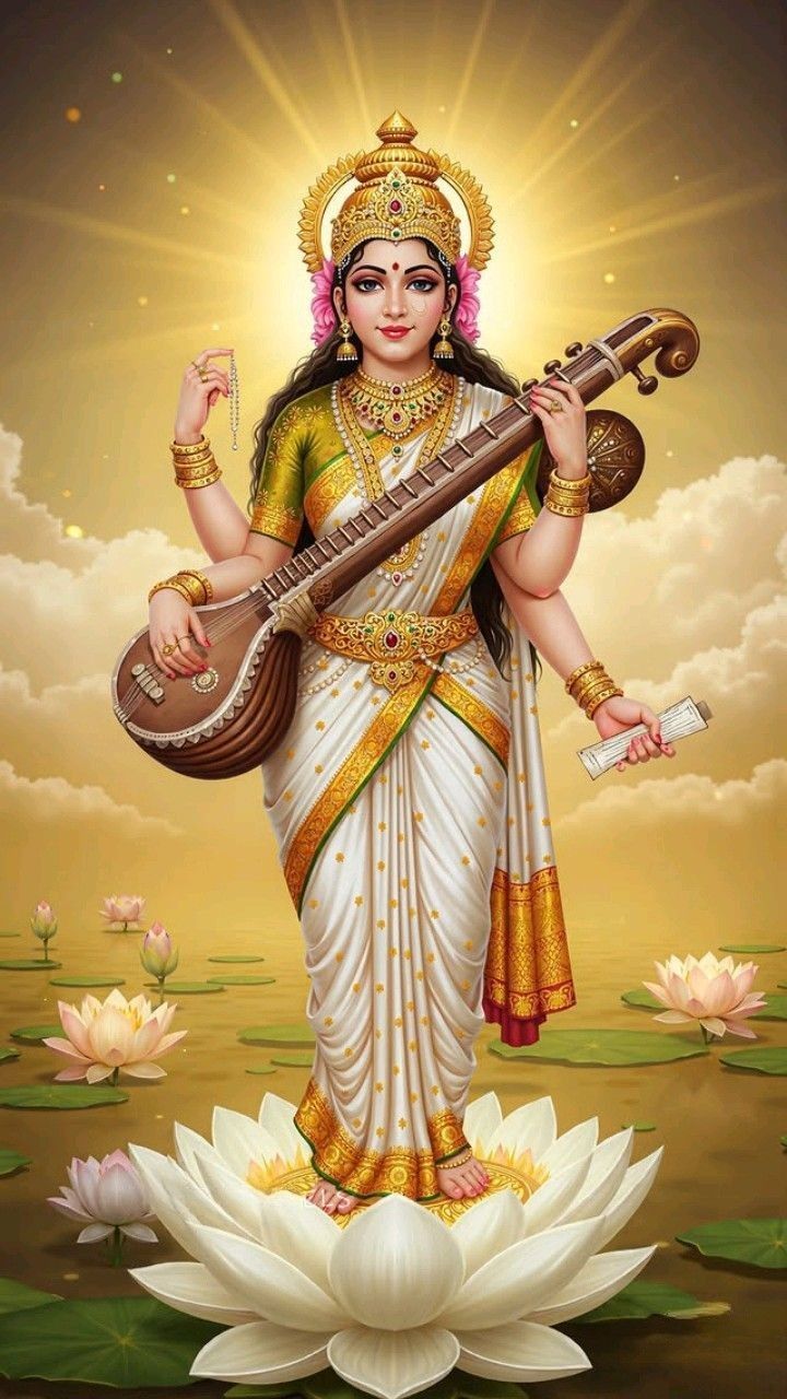 Goddess Saraswati playing the veena