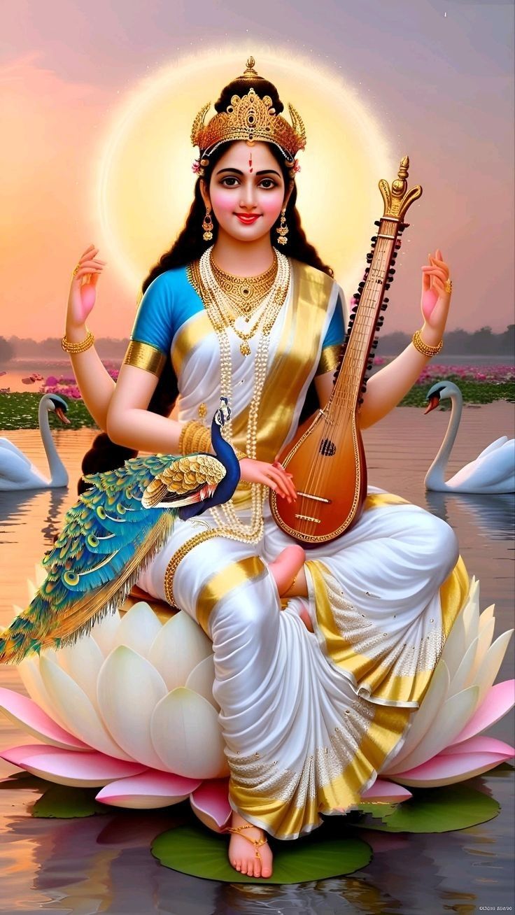 Goddess Saraswati playing the veena.