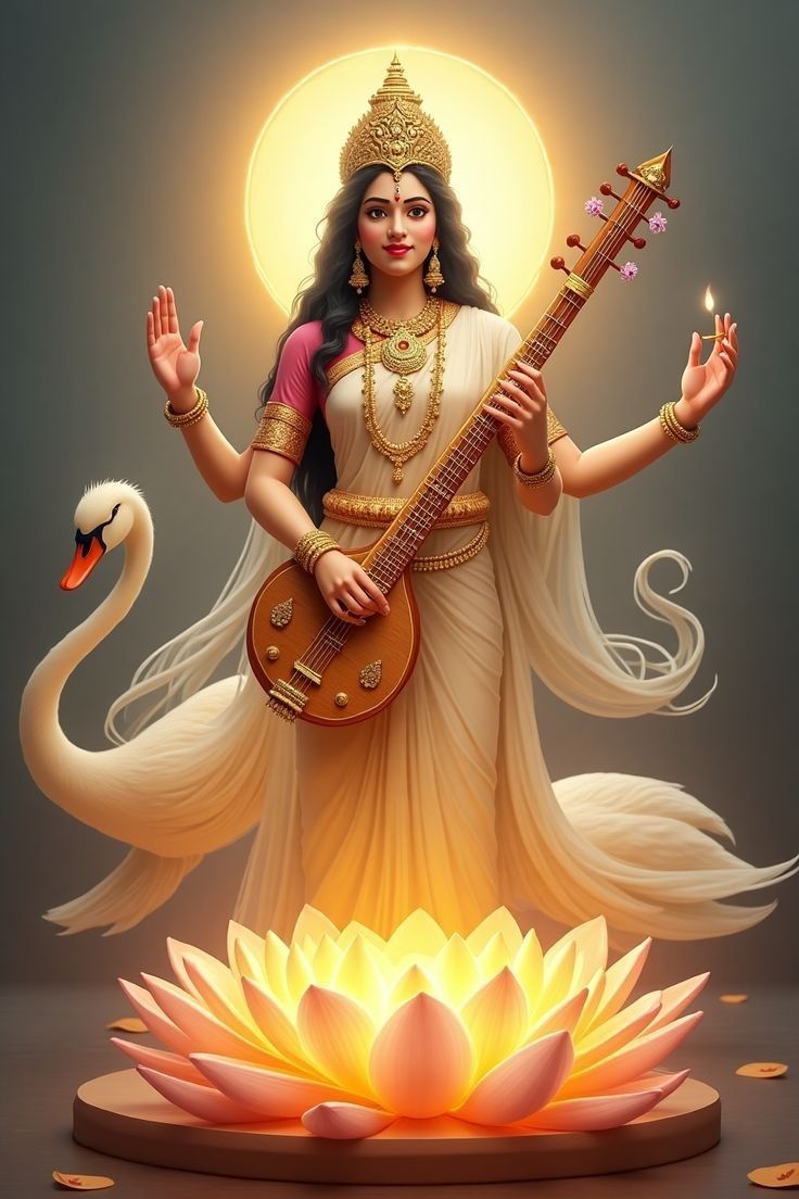 Goddess Saraswati playing the Veena