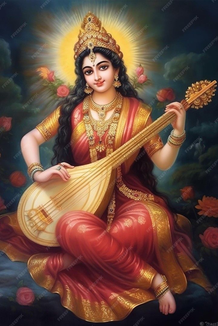 Saraswati Maa playing the veena, divine.