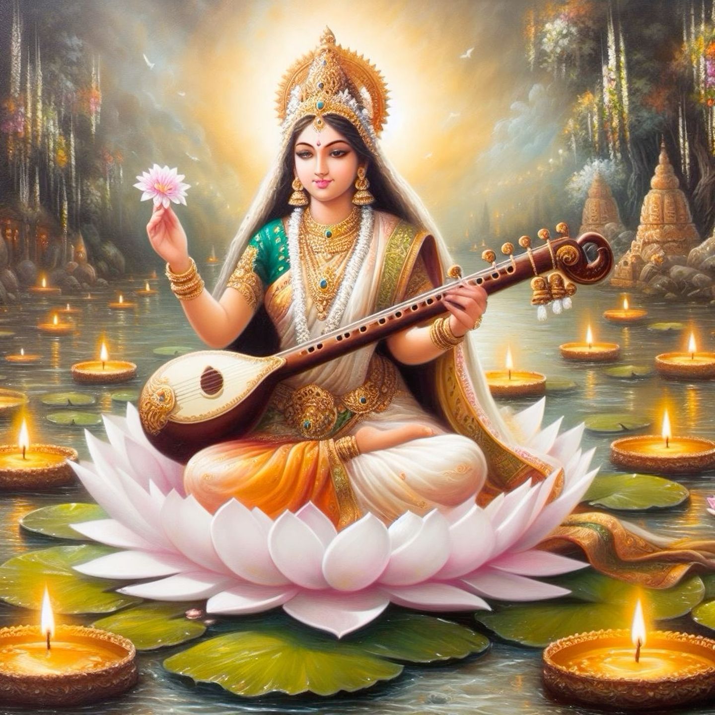 Goddess Saraswati playing the veena