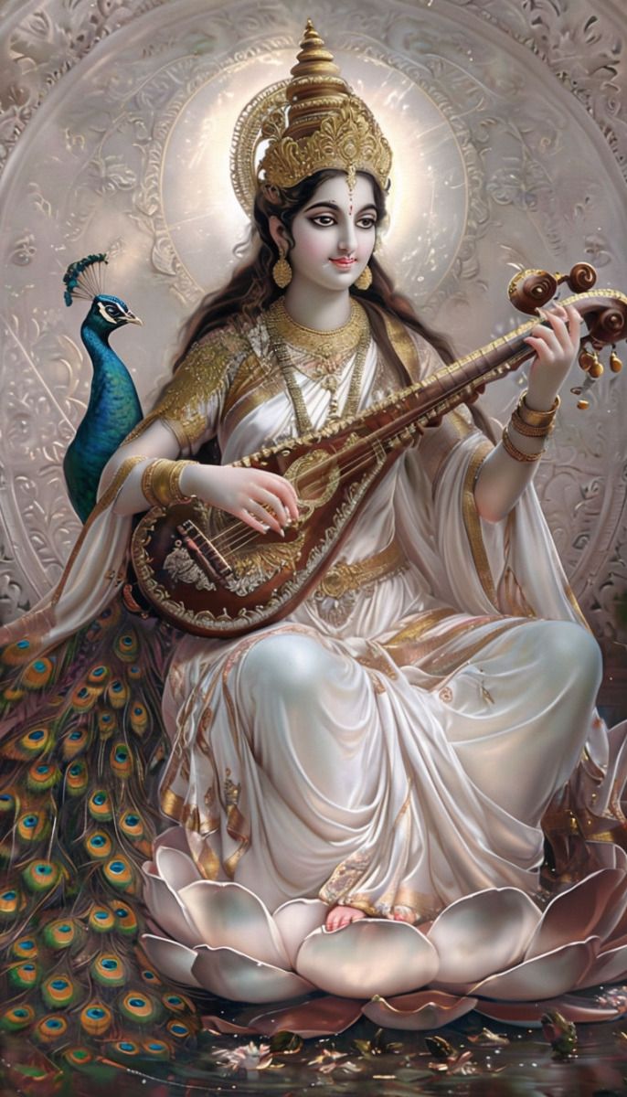 Saraswati Maa playing the veena peacefully