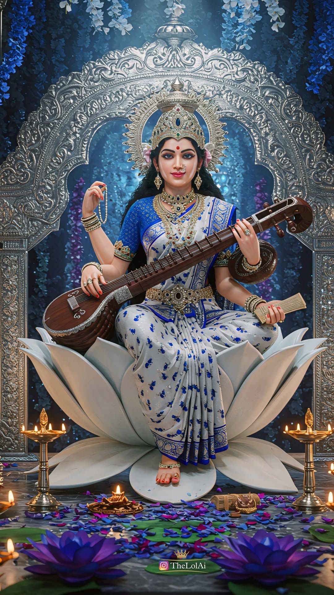 Goddess Saraswati playing the veena