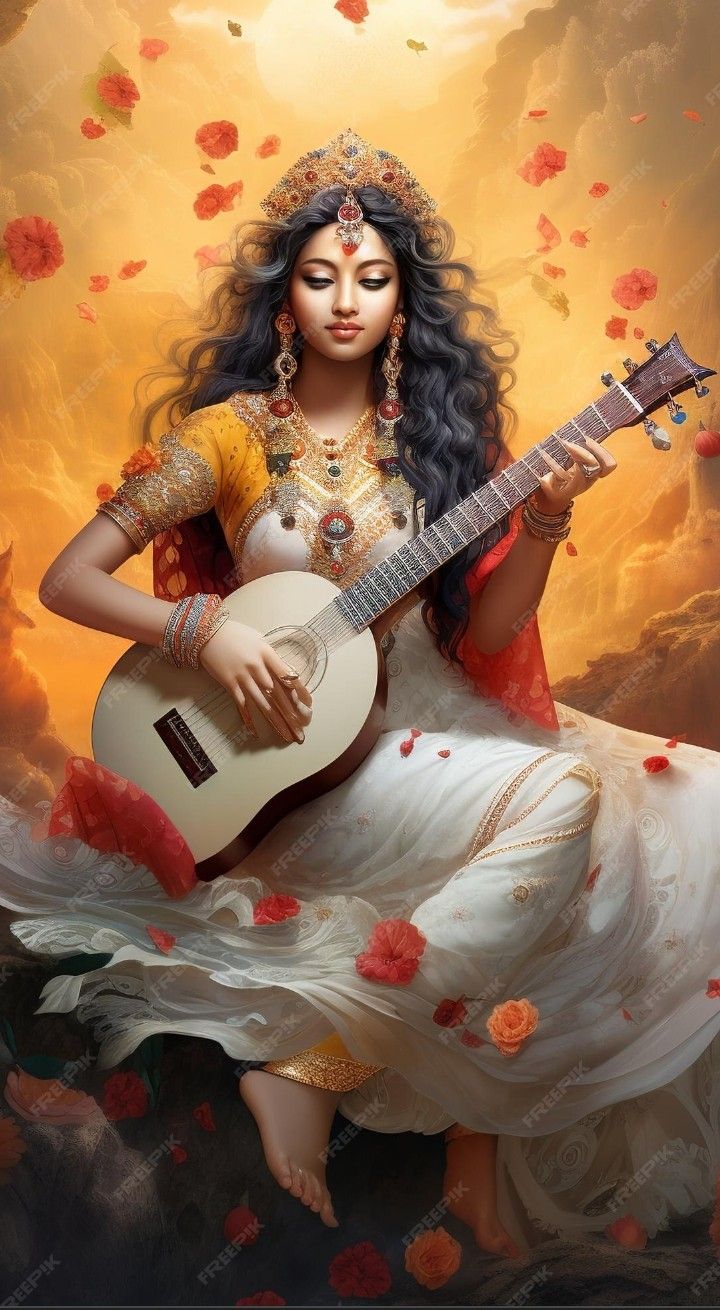 Saraswati Maa playing the veena.