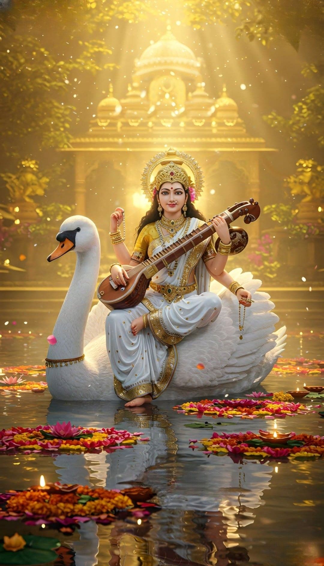 Saraswati Maa with Veena on Swan