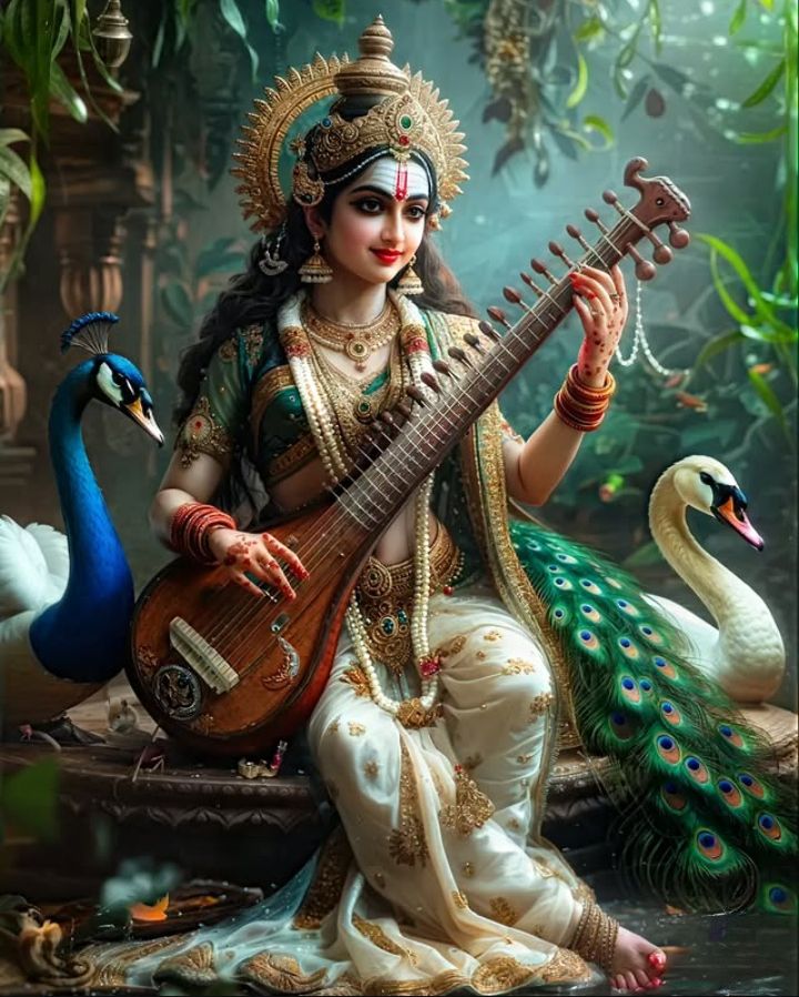 Saraswati Maa playing the veena gracefully