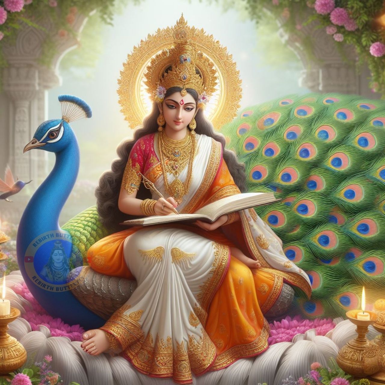 Saraswati Maa with veena and book.