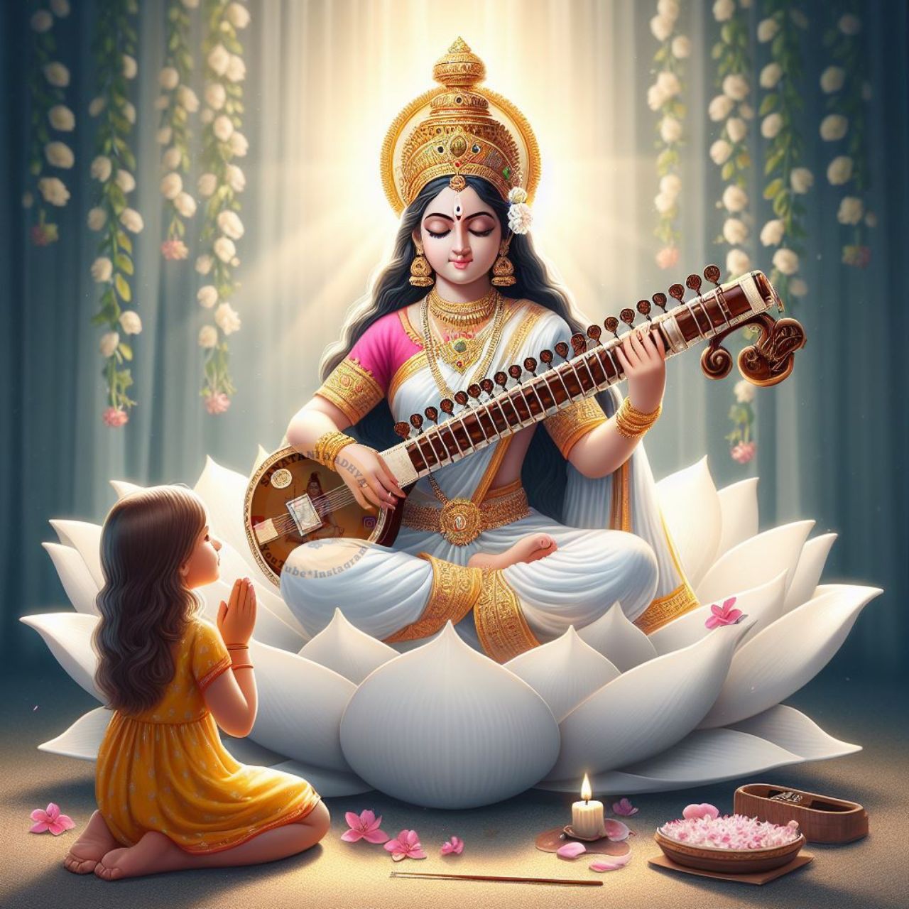 Saraswati Maa playing the veena.