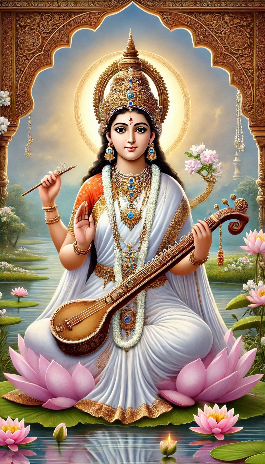 Saraswati Maa playing the veena beautifully.
