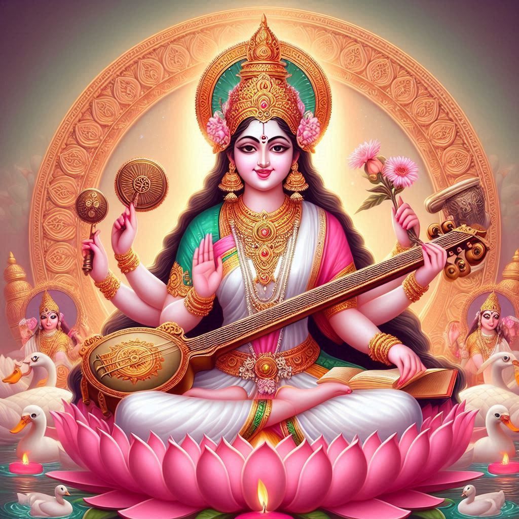 Goddess Saraswati playing the Veena