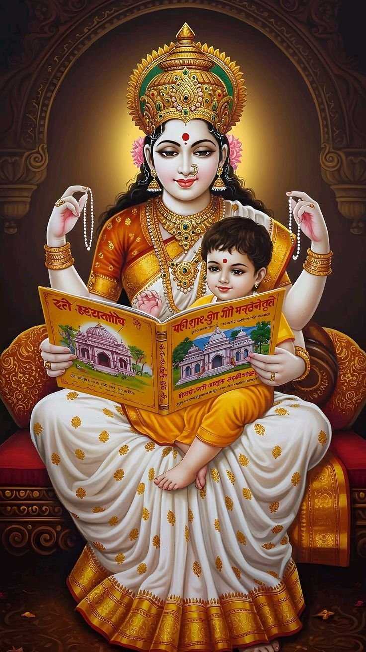 Goddess Saraswati holding veena and book