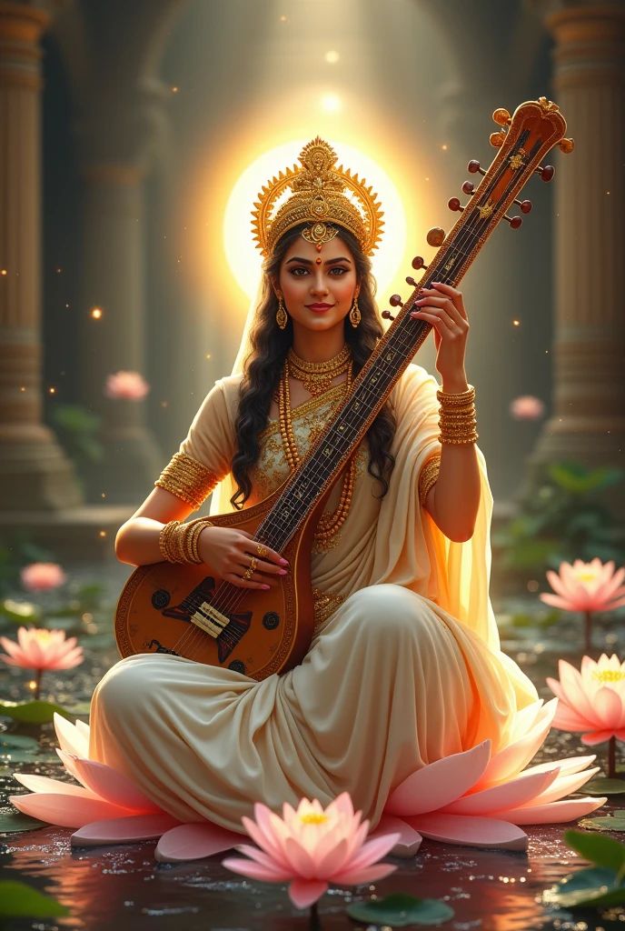 Saraswati Maa playing the veena.