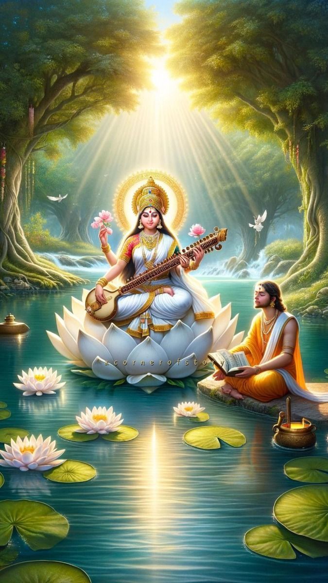 Goddess Saraswati playing the Veena