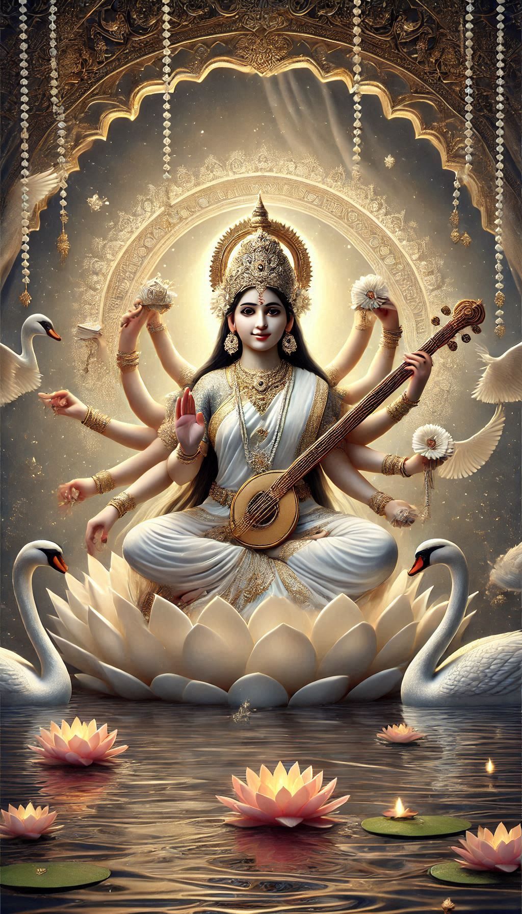 Goddess Saraswati playing the Veena