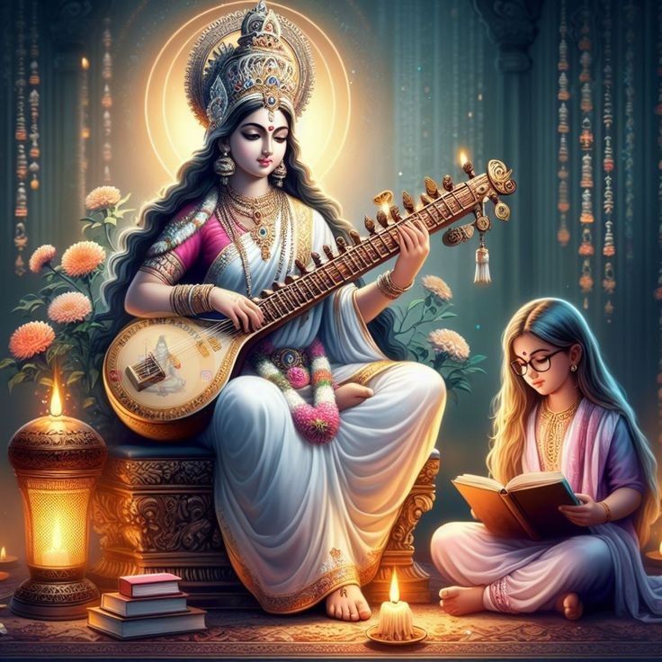 Saraswati Maa playing the veena, divine.