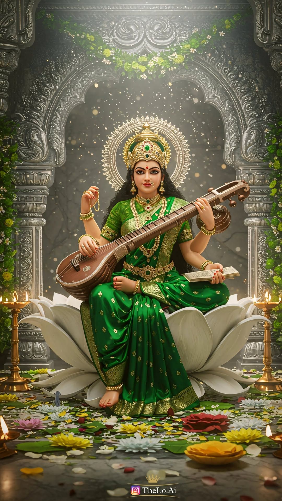 Saraswati Maa playing the veena in splendor