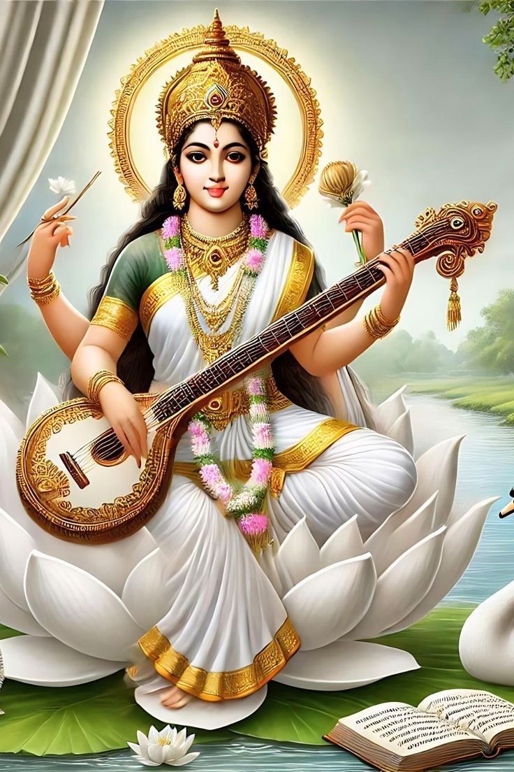 Goddess Saraswati playing the Veena
