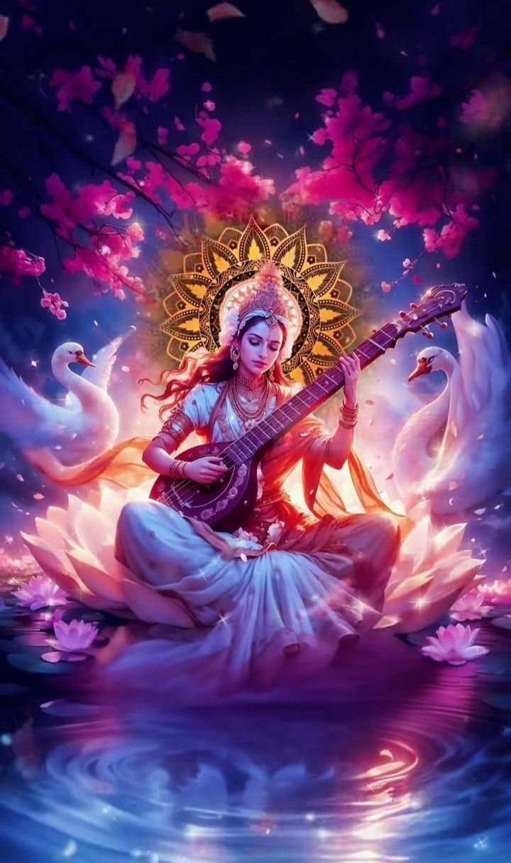 Saraswati Maa playing the veena gracefully