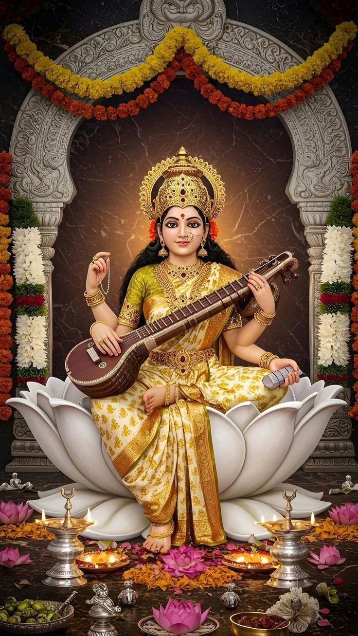 Saraswati Maa playing the veena.