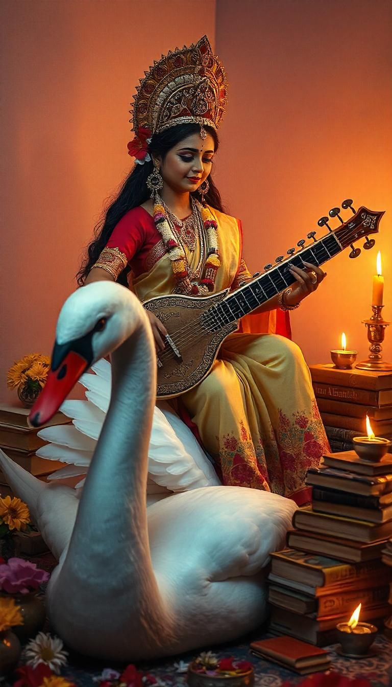 Goddess Saraswati playing the Veena