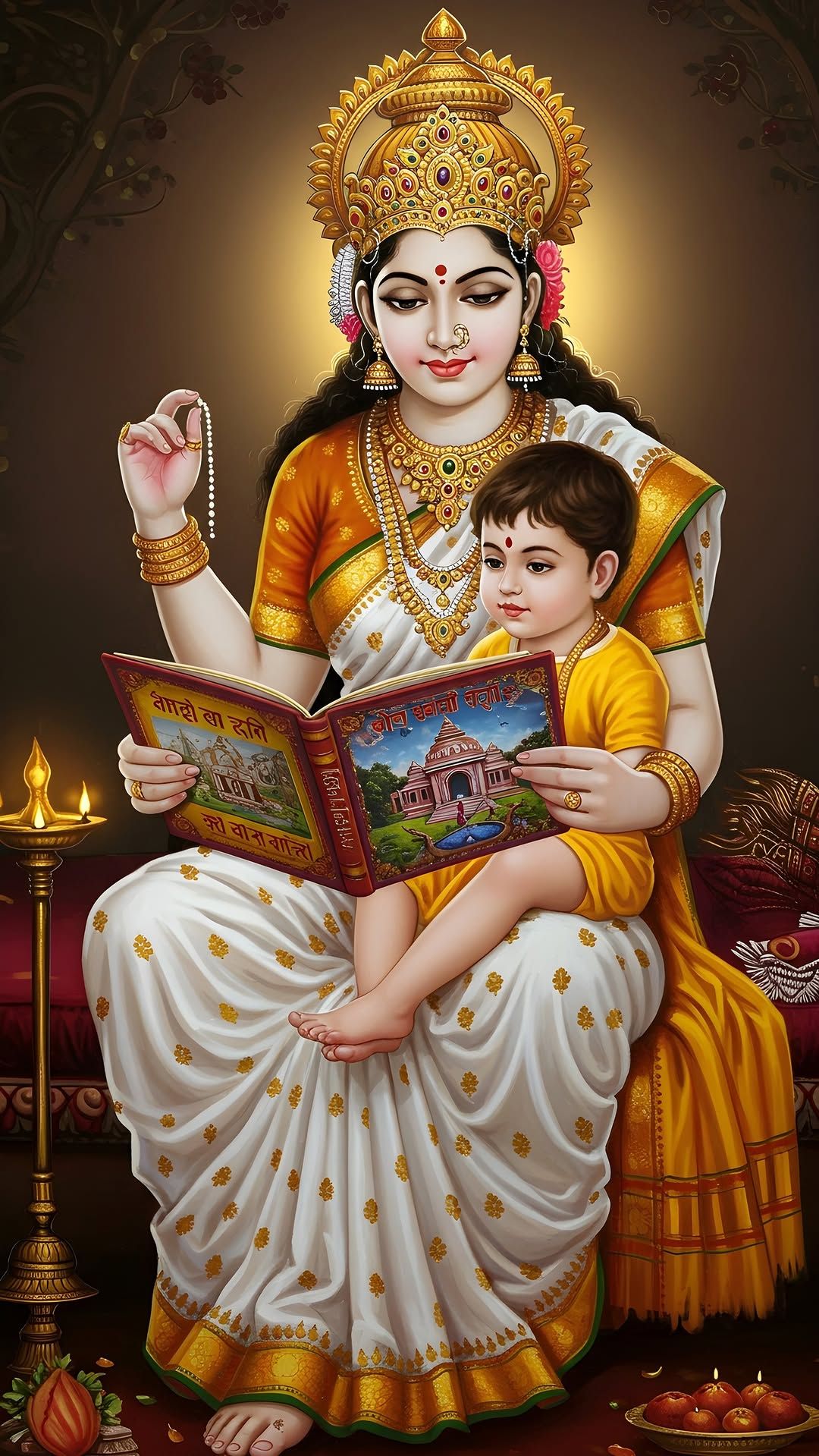 Saraswati Maa reading with a child