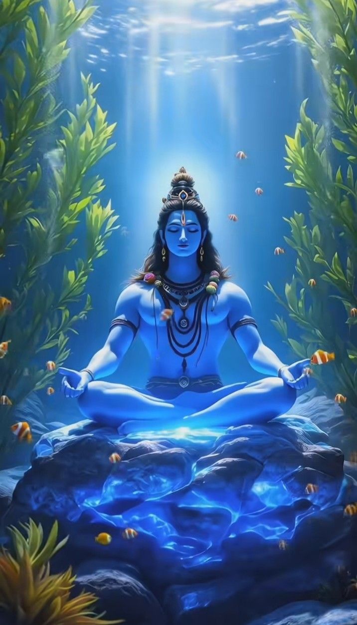 Meditating Shiva underwater serene wallpaper