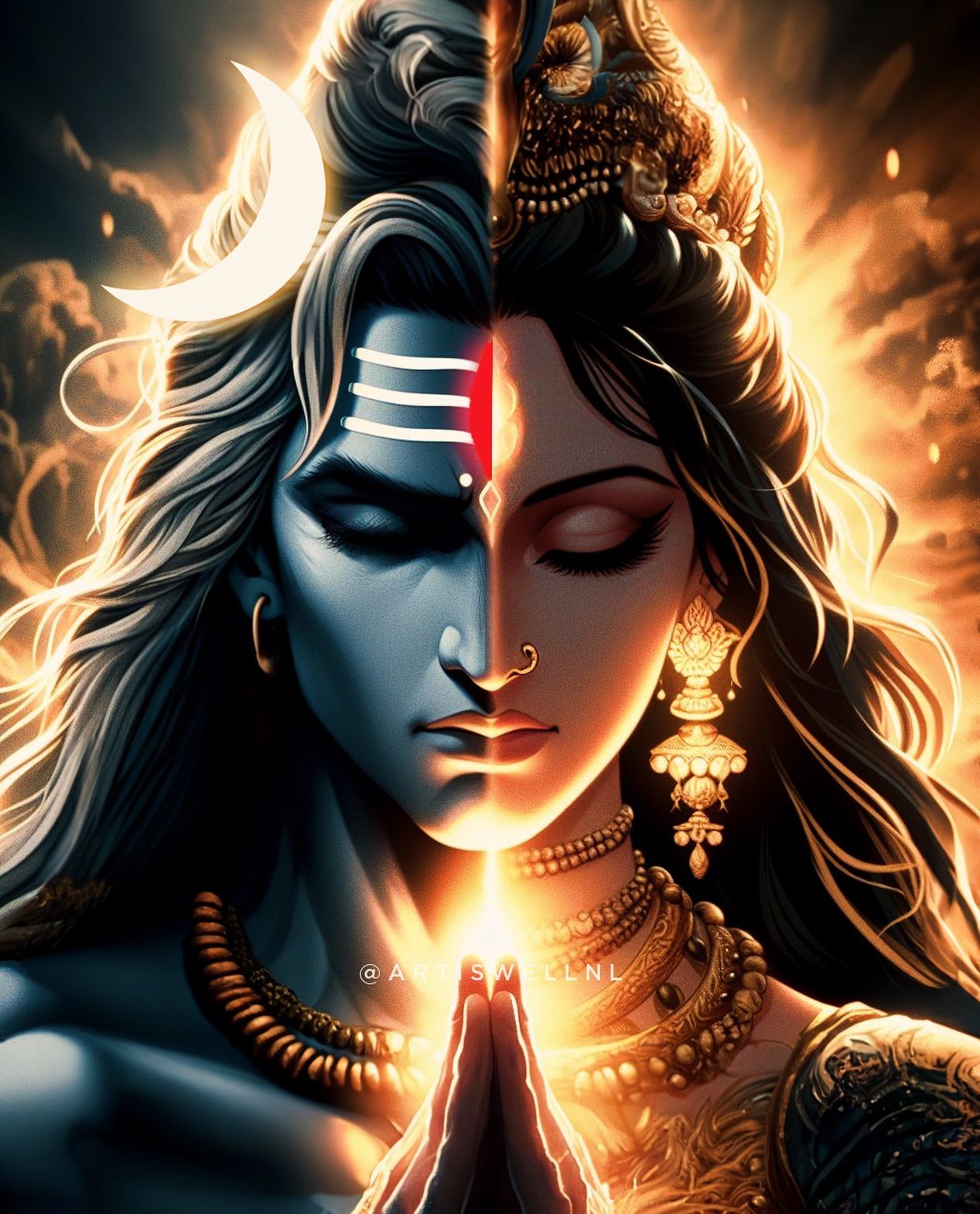 Ardhanarishvara, Shiva and Parvati united.