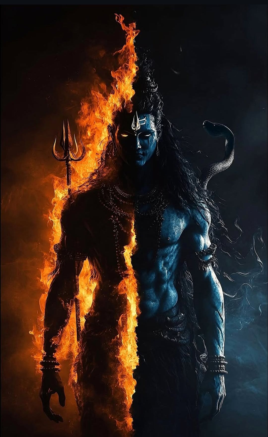 Powerful Shiva with fire and serpent