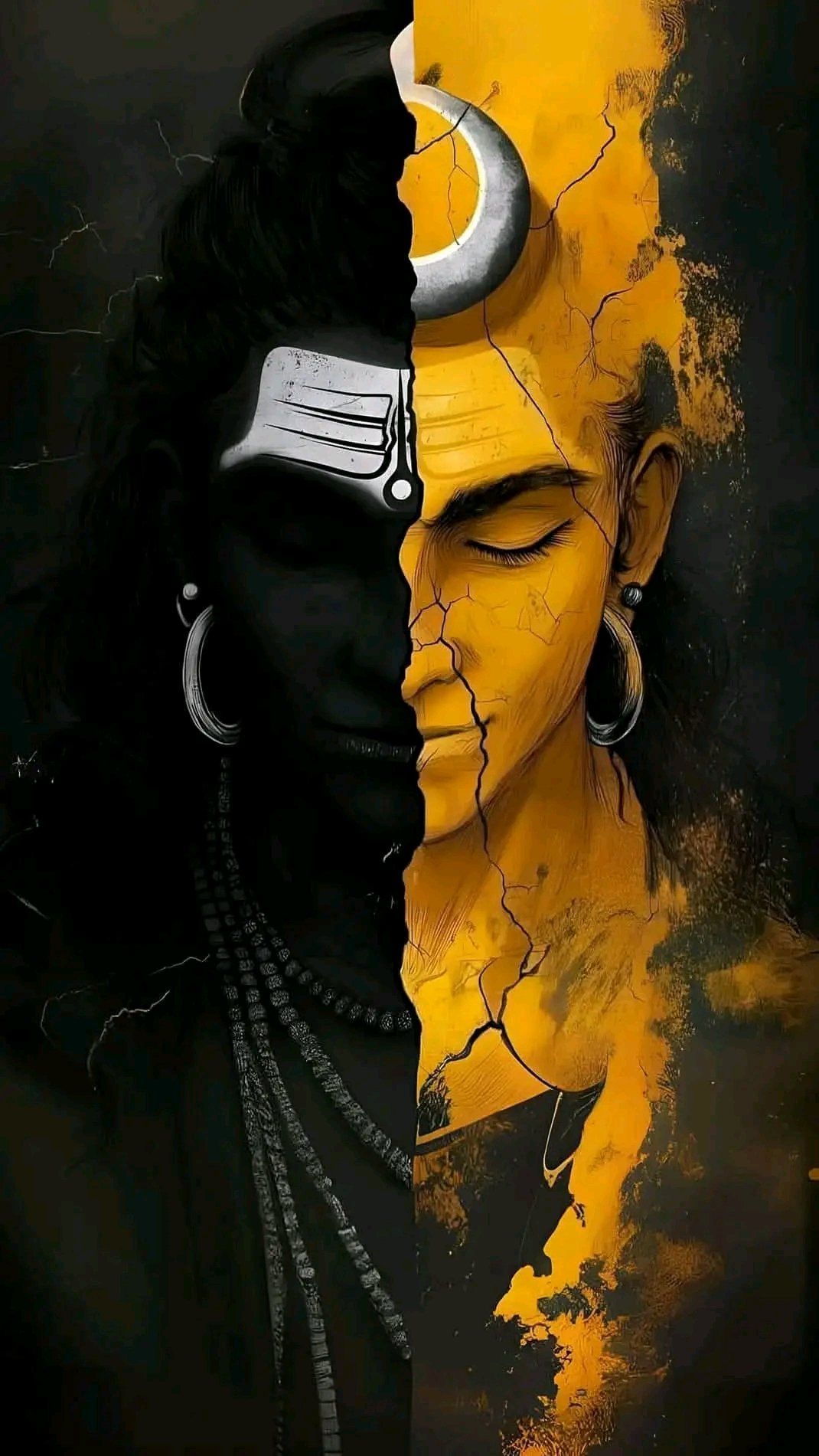 Shiva\'s half-face portrait, divine duality