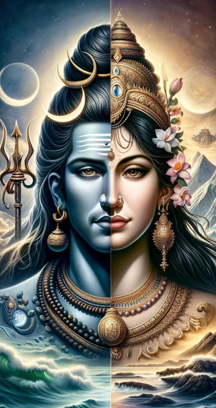 Divine Shiva Ardhanarishvara portrait wallpaper.