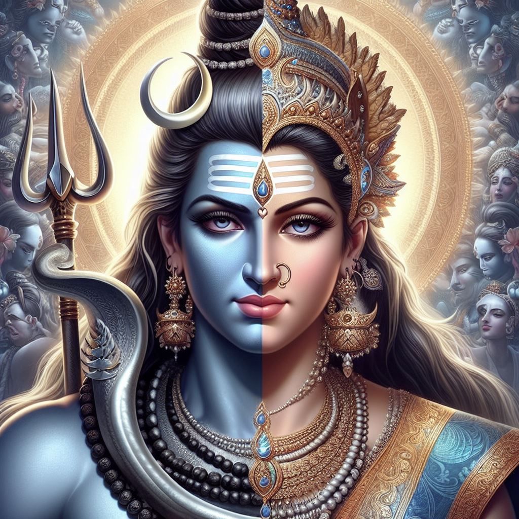 Ardhanarishvara, the divine half-male, half-female form.