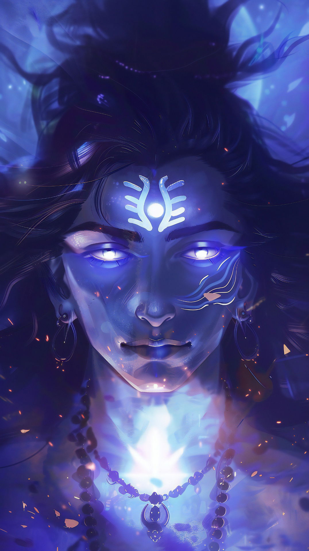 Blue-skinned Shiva with third eye open