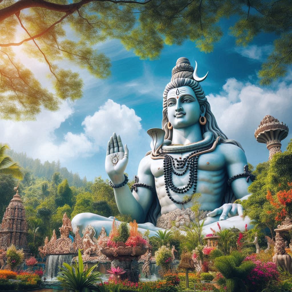 Meditating Shiva amidst mountains and nature