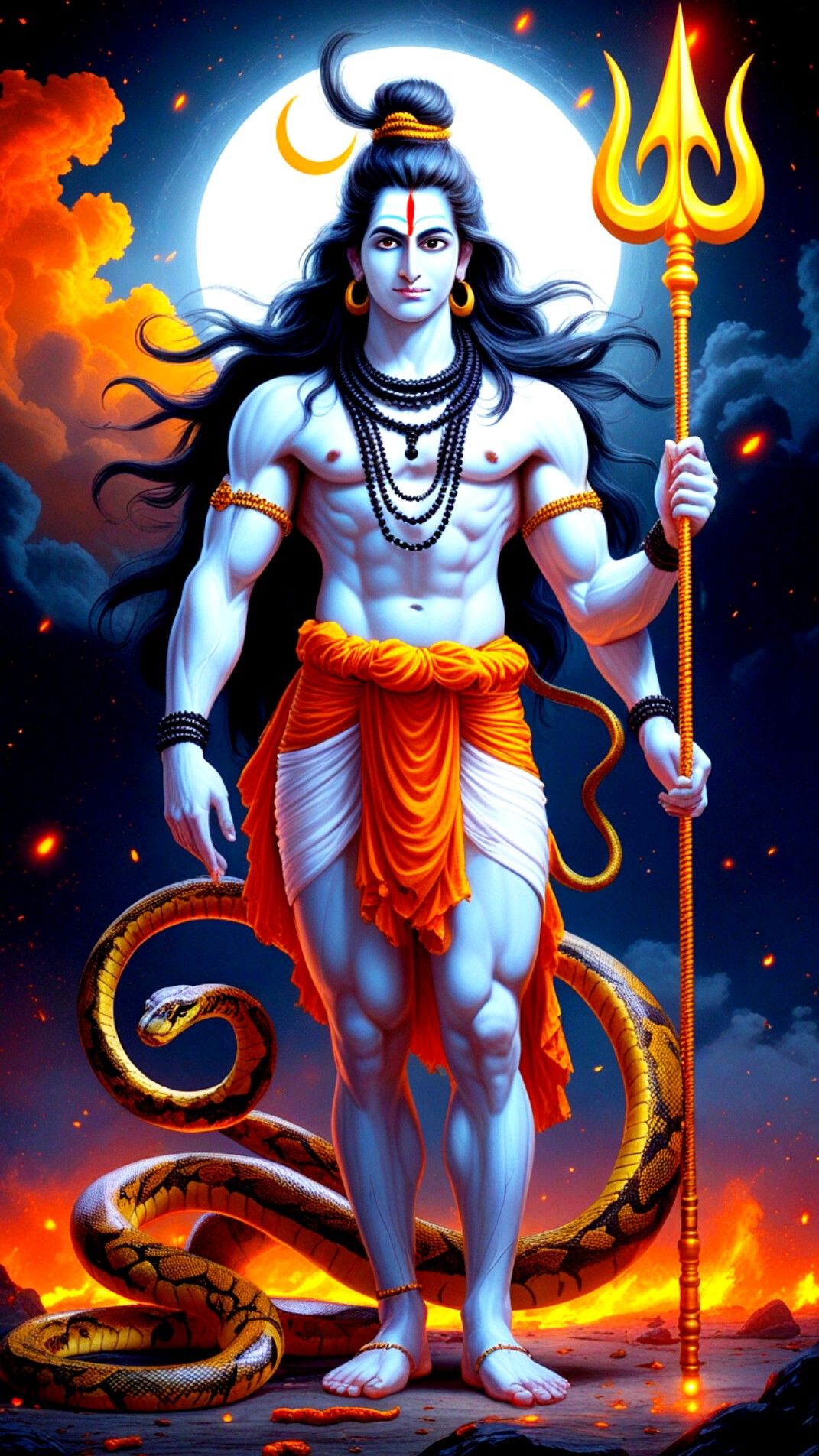 Lord Shiva with trident and serpent