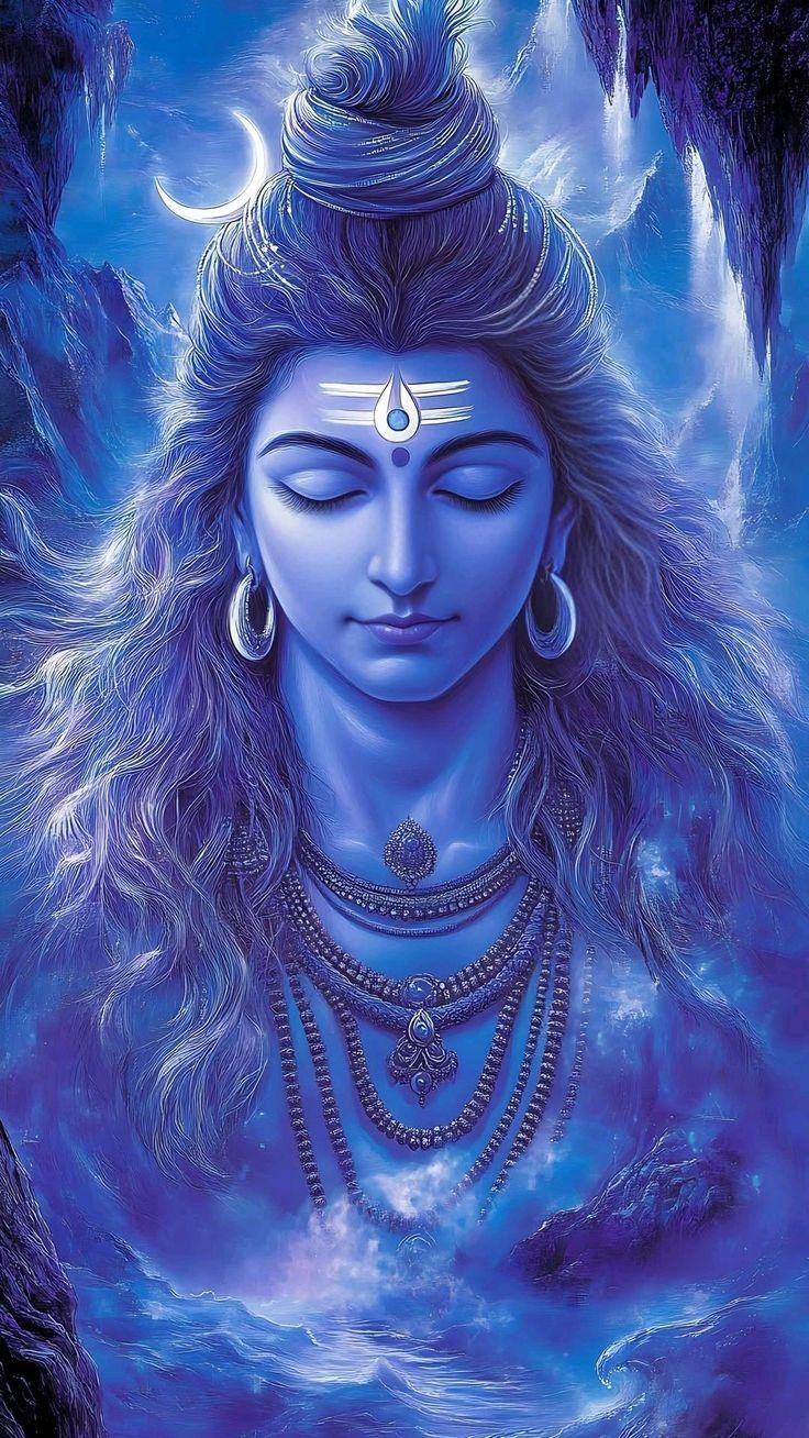 Serene Shiva meditating with blue skin