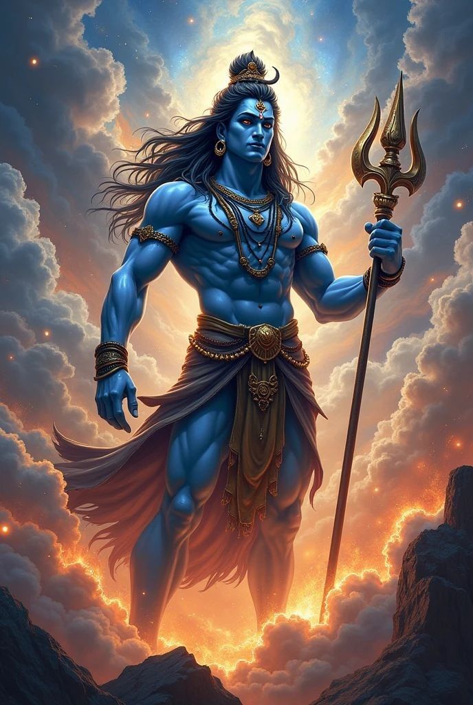 Powerful Shiva with Trishul, divine artwork