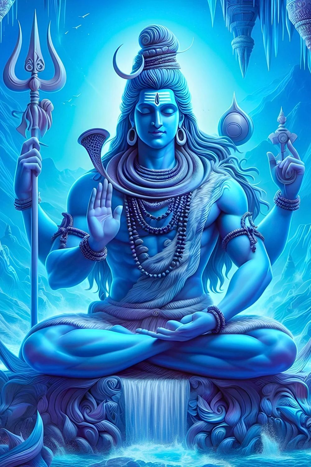 Blue Shiva meditating in Himalayas