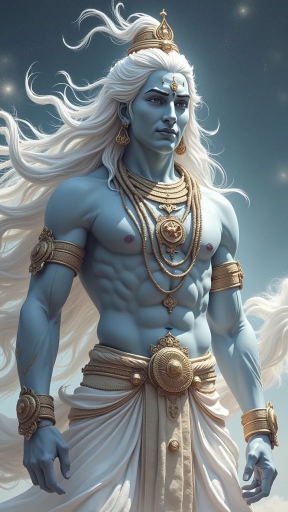 Handsome Lord Shiva portrait, blue skin