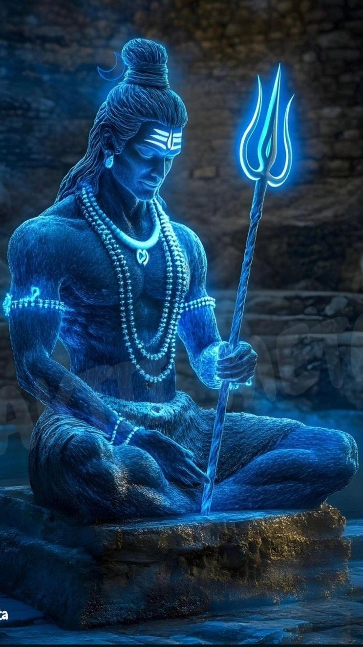 Meditating Shiva with glowing trident