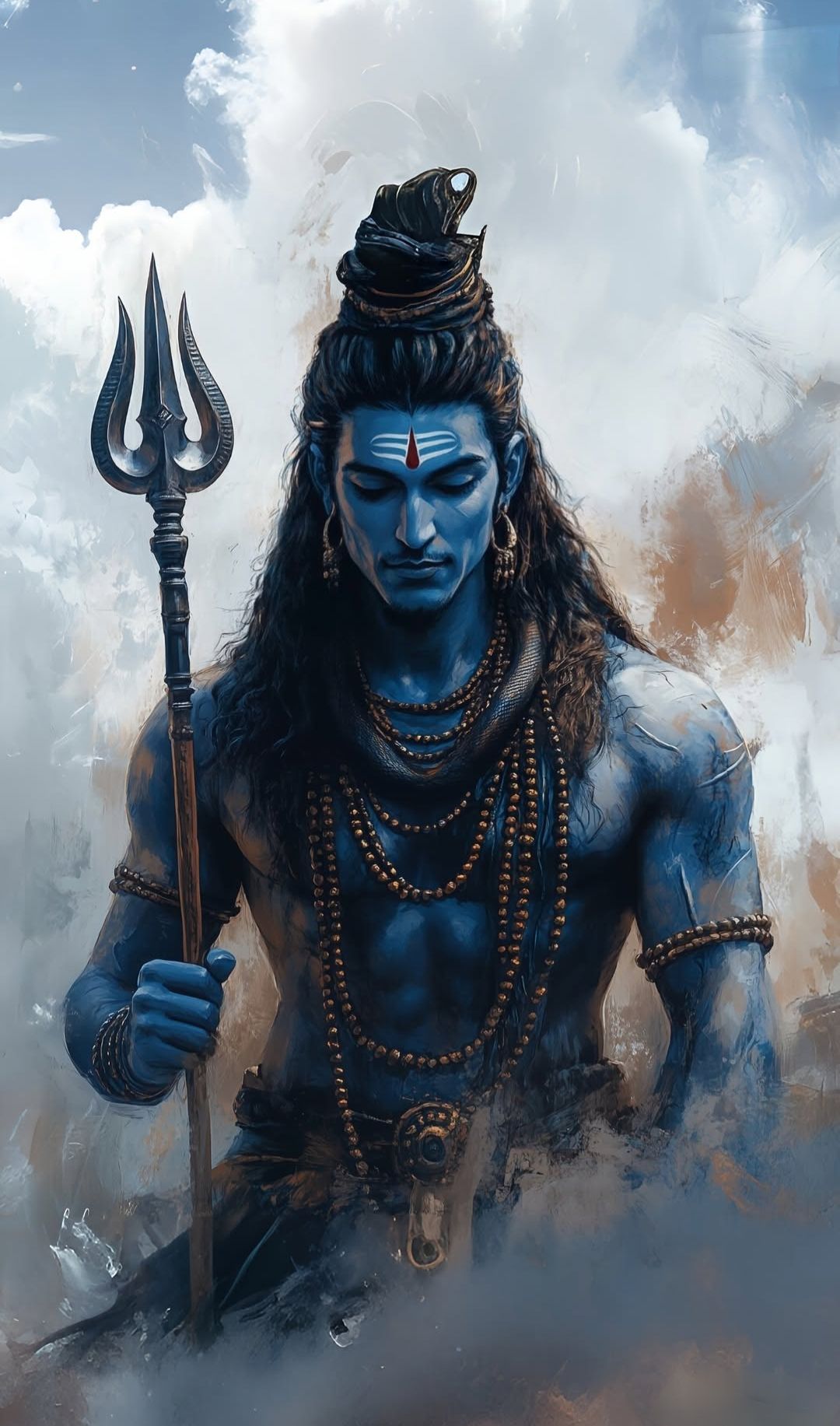 Blue-skinned Shiva holding a trident