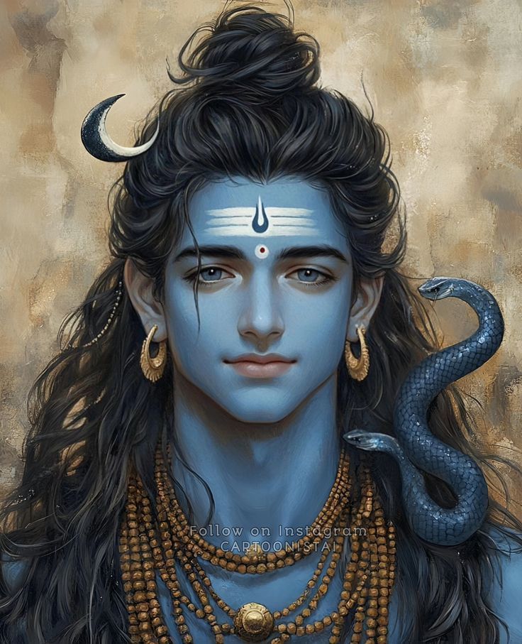Lord Shiva portrait with crescent moon