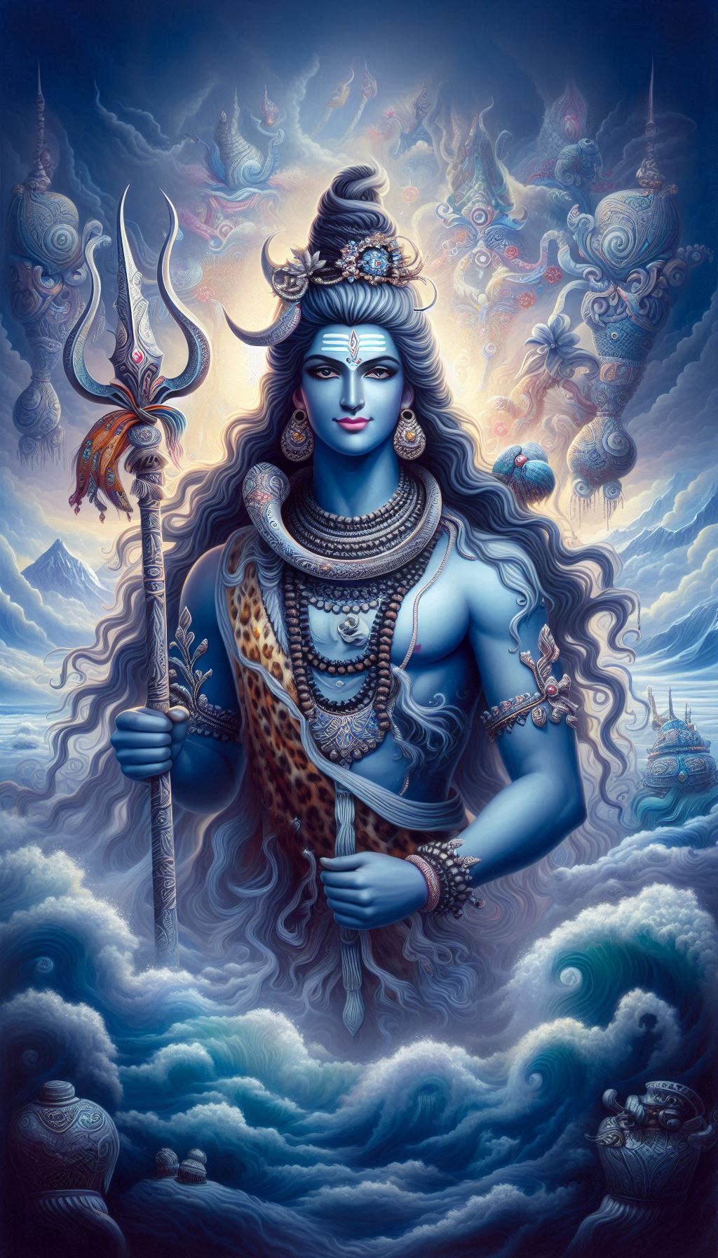 Lord Shiva with trident and serpent
