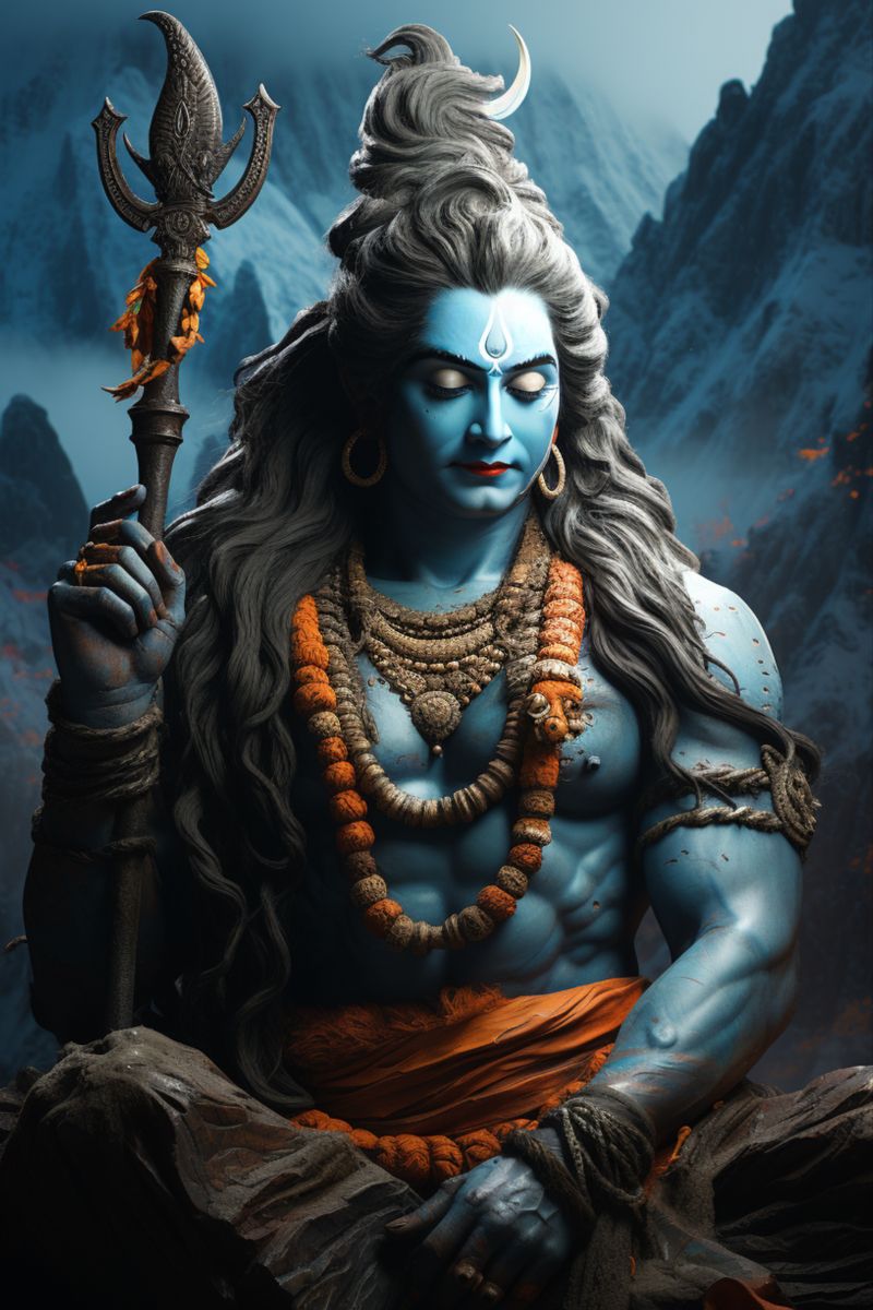 Meditating Shiva with Trishul and serpent