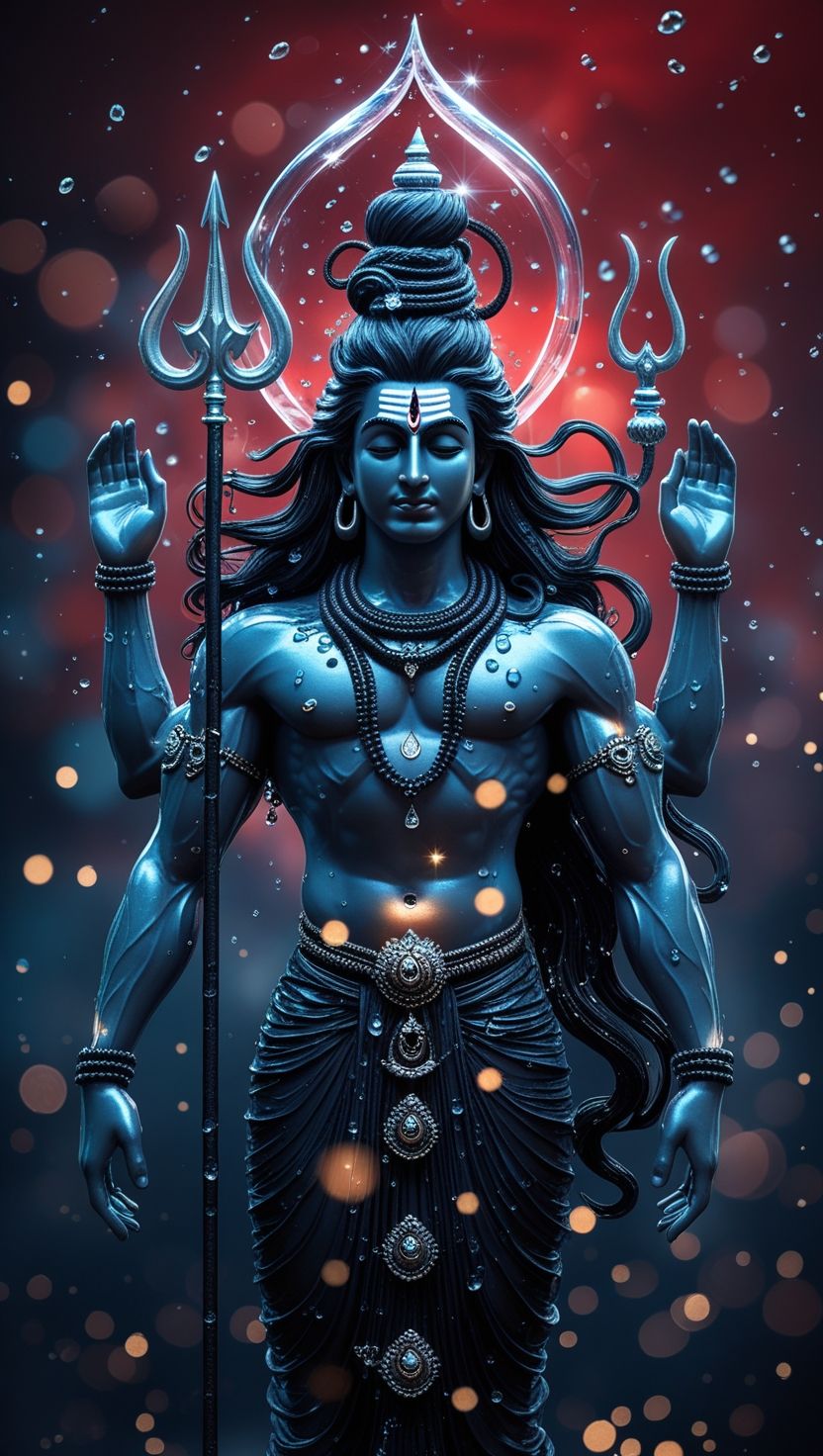 Blue-skinned Shiva with Trishul and serpent