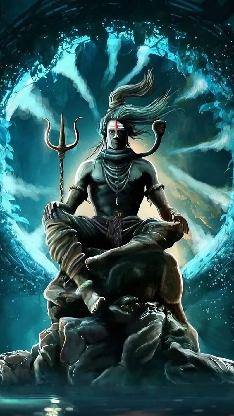 Meditating Shiva with trident and serpent