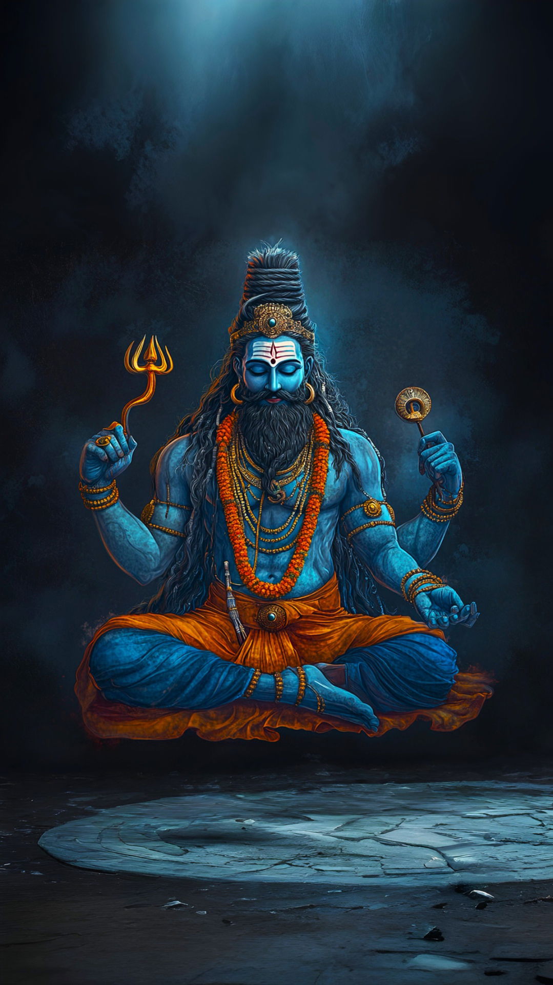 Meditating Shiva with Trishul and Damru.