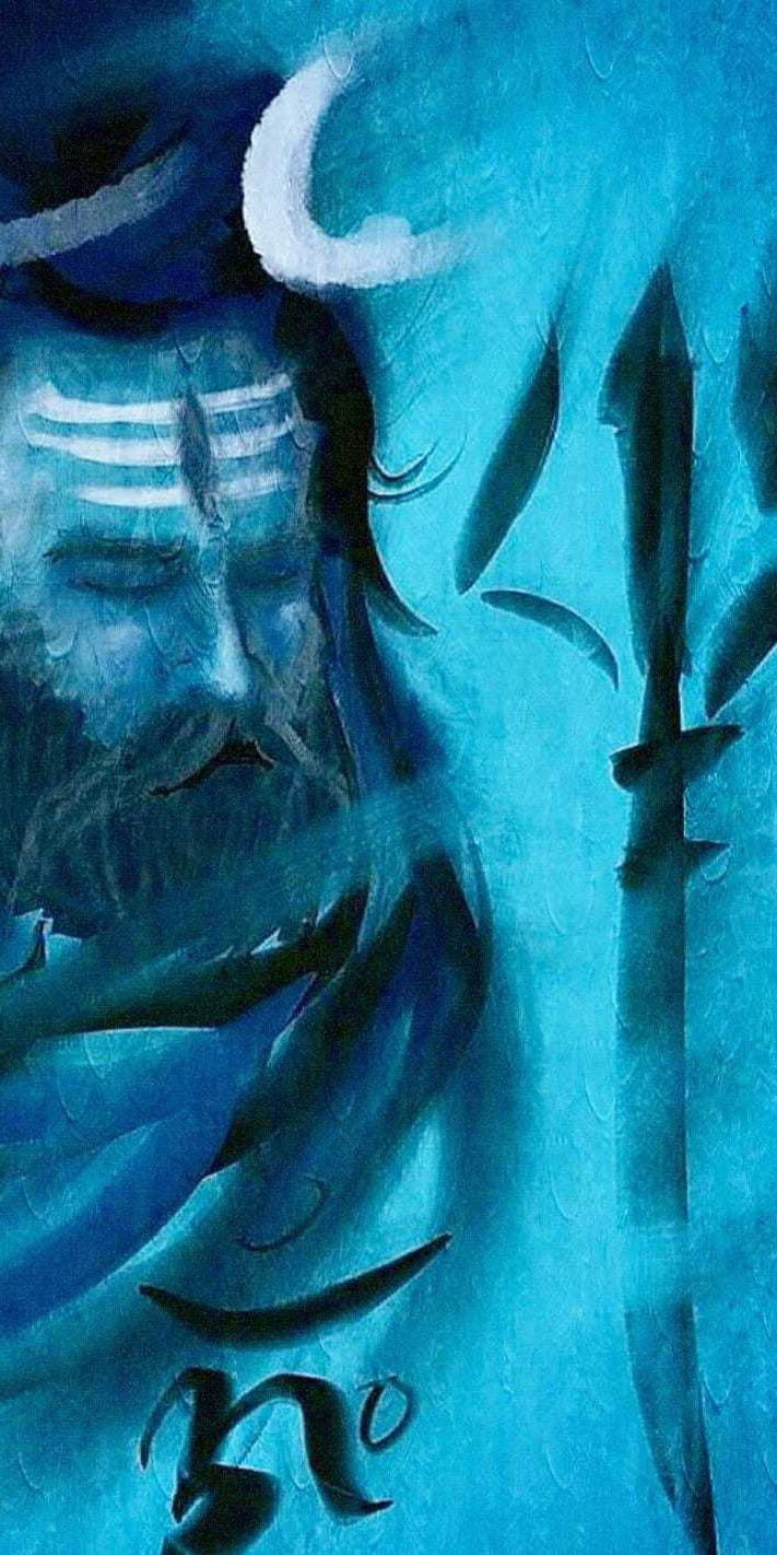 Blue Shiva with Trishul and Om symbol
