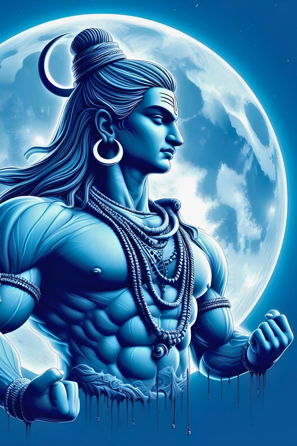 Blue-skinned Shiva with crescent moon