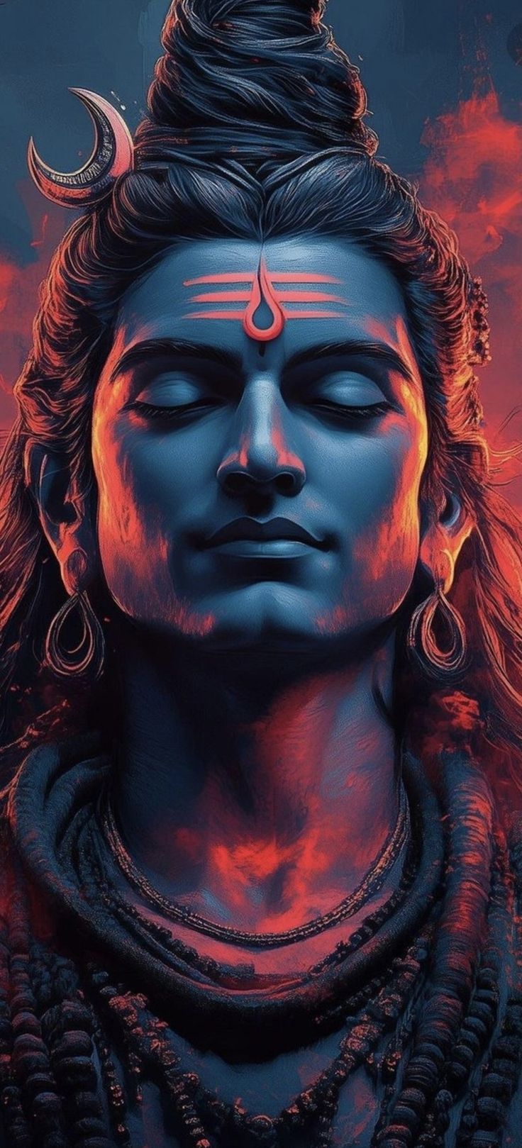Serene Shiva with closed eyes, blue skin